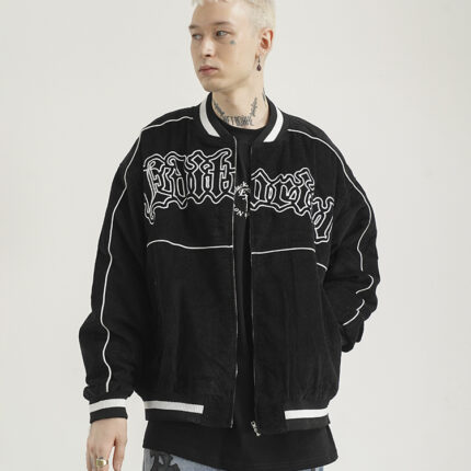 Lockere Baseballjacke mit Cordbestickung