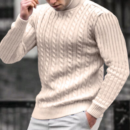 Hoher Kragen Twist Langarm Männer Casual Rollkragenpullover
