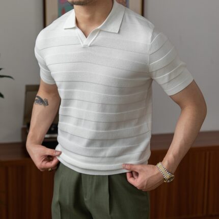 Hochdichte Baumwolle Atmungsaktives kurzärmeliges schlankes Poloshirt Männer