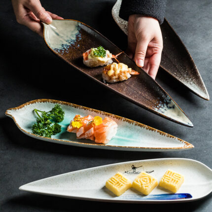Lange Baum blatt geformte Keramik platte Sushi Kreativität