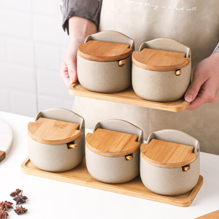 Keramik box im japanischen Stil mit Deckel Dreiteiliges Set Gewürz aufbewahrung Haushalts salz und Zucker