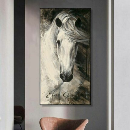 HD Single White Horse Art Sea Background Wall Spray Painting
