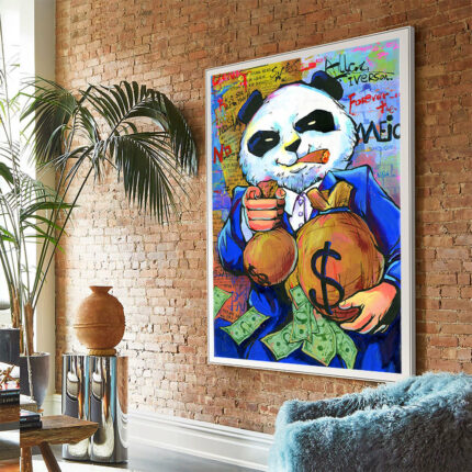 Lila Panda Lustige Bild Geld Tasche Leinwand Malerei