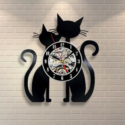 Mode Kreative Katze Vinyl Schallplatte Wanduhr Dekoration Raum Ultra Ruhige Quarz Wanduhr