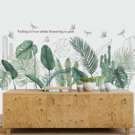 Wand Klebte Mit Tropical Blätter, Wohnzimmer, Schlafzimmer, Sockel Linie, Tür, nordic Anlage Wand Dekoration Malerei