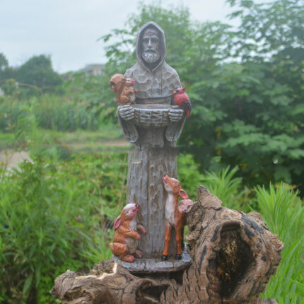 St. Francis St. Francis Und Tier Freunde Harz Handwerk Outdoor Garten Statue Vogel Feeder