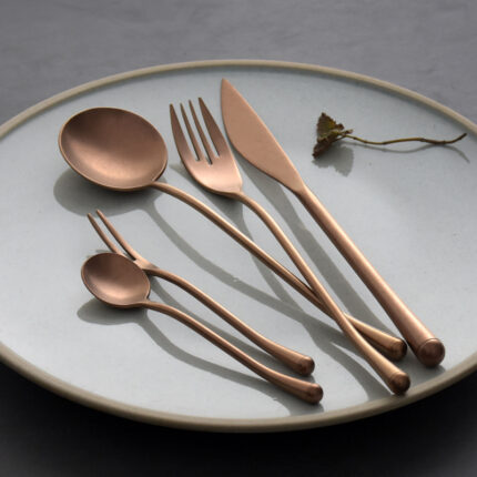 Edelstahl-Steak messer, Gabel und Löffel Altgold-Geschirr 304 im japanischen Stil