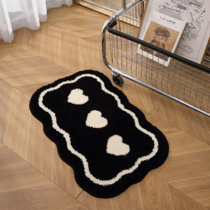 Ins Style Schwarz-Weiß Badezimmer Absorbierende Boden matte Haushalt Verdickt Fluff Rutsch feste Fuß matte Beflockung Teppich