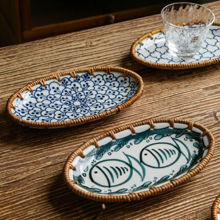 Vietnam Rattan Japanische Kreative Keramik Obst platte