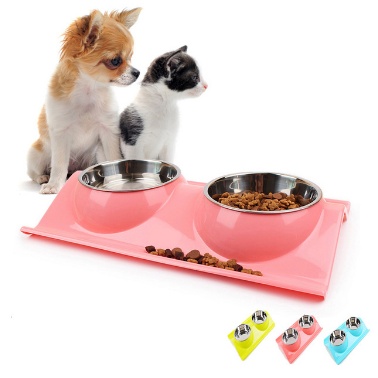 Haustier Hundes ch üssel Welpen Katze Schüssel Wasser Lebensmittel Vorrats behälter ungiftig PP Harz Edelstahl Combo Reis Becken 3 Farben