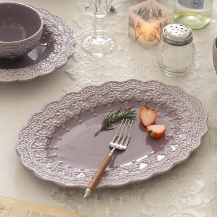 Französische lila Spitze Keramik Geschirr Mädchen Herz Schüssel Tasse