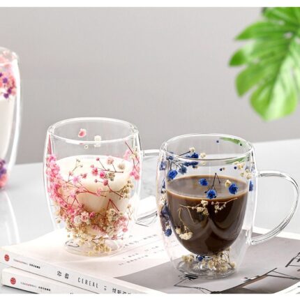 Internet Celebrity Real Flower Doppels chicht Gut aussehende Sternen milch Kaffee Glas Einfach
