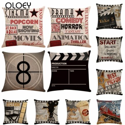 Home Retro Film Untertitel Sofa Büro Leinen Kissenbezug