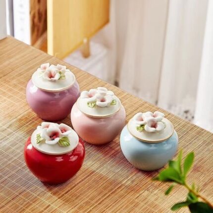 Keramik handgemachter Pinch Flower Storage Teeglas versiegelter Tank