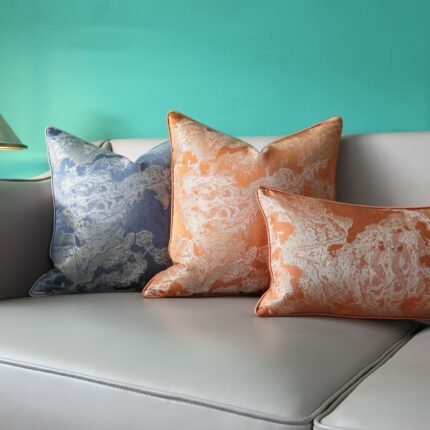 Chinesische Tinte Malerei Kissen Kissen Blau Grau Jacquard Kissen bezug