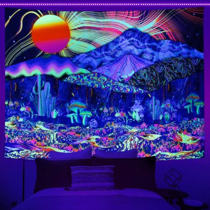 Amazon Fluorescent Tapestry Uv Blue Light Skull Flower Eyes