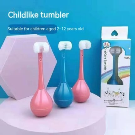 Children's Toothbrush Macaron Silicone Tumbler Three-sided Toothbrush Cartoon Brushing Soft Hair