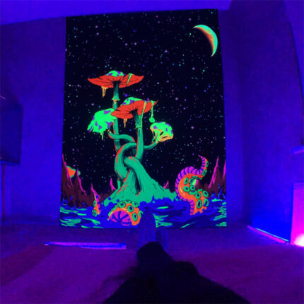 Fluoreszierende Tapisserie Spiel Schädel Pilz