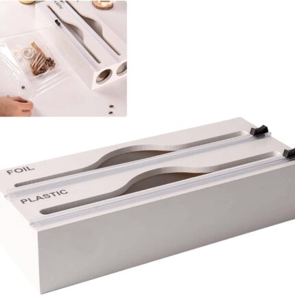 3 in 1 Bambus Wrap Organizer mit Cutter und Etiketten, Kunststoff-Wrap-Aluminium folie und Wachs spender für die Küche