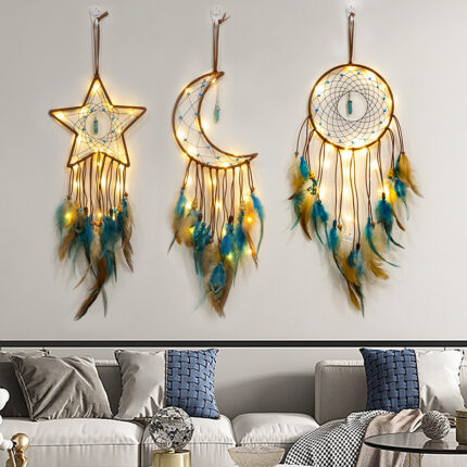 Stern Feather Dream Catcher Hängen Ornament Pentagramm Windspiele Handgemachtes Geschenk