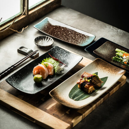 Japanische Keramik Platten Sushi Teller Geschirr Fach Besteck