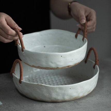 Kreative Keramik Geschirr Rattan Griff Obst platte