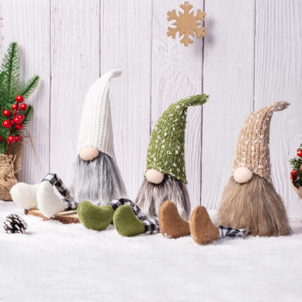 Weihnachts dekoration Gestrickte Wolle Karierte Lange Beine Puppe Geschenk Fenster Zubehör