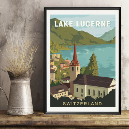 Switzerland Lake Lucerne Vintage Travel Poster Canvas Painting