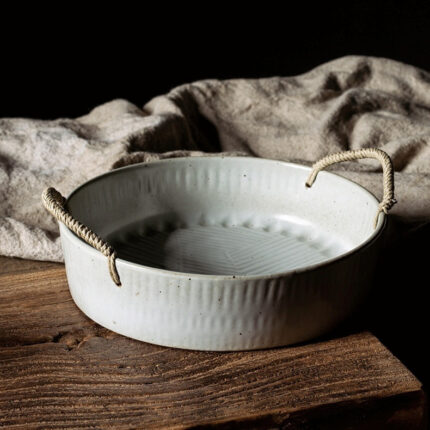 Stoneware Retro Tableware Household Fruit Plate Microwave Oven Heat Insulation Handmade And Simple
