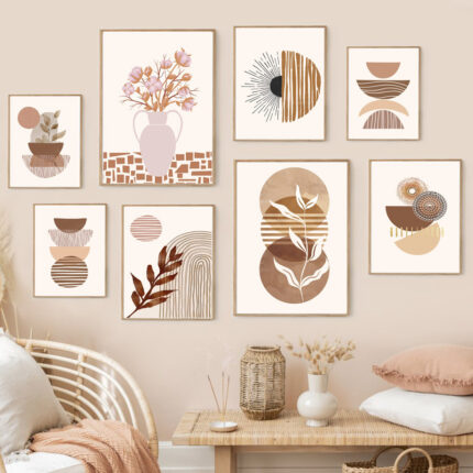 Linie Blätter geometrische abstrakte Boho Heim dekor Malerei