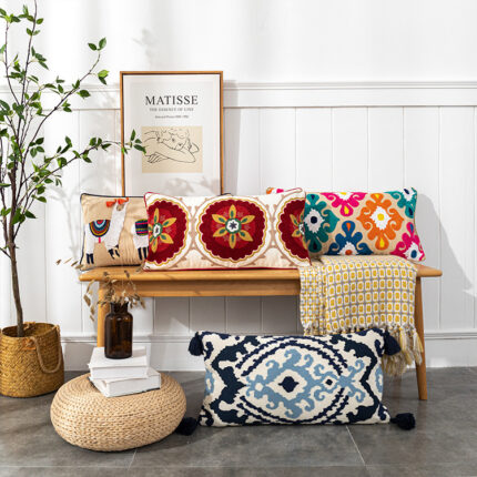 Stickerei Bohemian Style Quaste Haarball Stick Tuch Kissen bezug