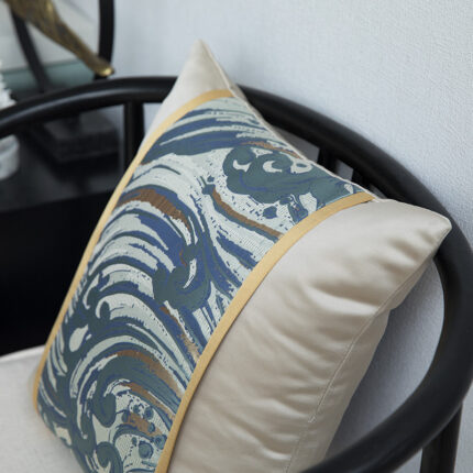 Blauer Satin Jacquard Patchwork Kissen bezug