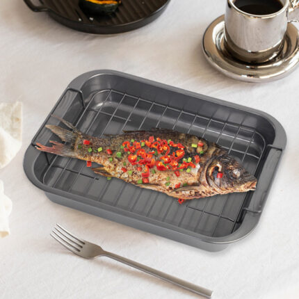 Tief rechteckige Antihaft-Backformen mit Gestell Antihaft-Gegrilltes Fisch-Pizza-Backen
