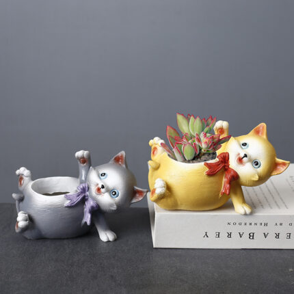 Cartoon Tierharz Katze Blumentopf Desktop-Becken