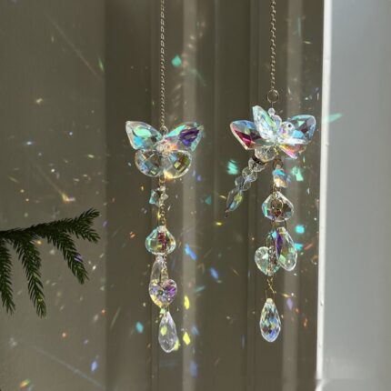 Garten Dekoration Fenster hängend hand gestrickter Schmetterling Libelle Kristall Anhänger