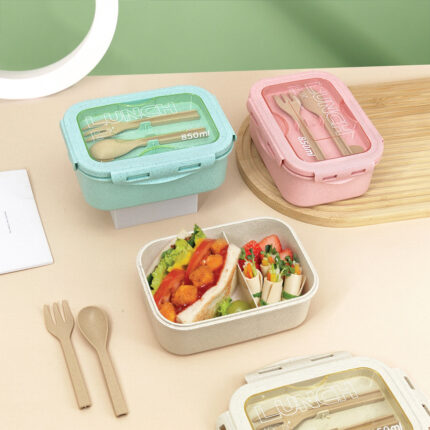 Studenten bequeme Lunch-Box Weizen Stroh isoliert Mittagessen