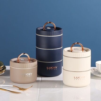 Edelstahl isolierte Lunchbox rundes mehr schicht iges Fach