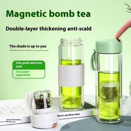 Magnetic Bomb Tea Cup Doppels chicht Glas Tasse Gehobenes Tragbares Ein-Klick-Auswurf