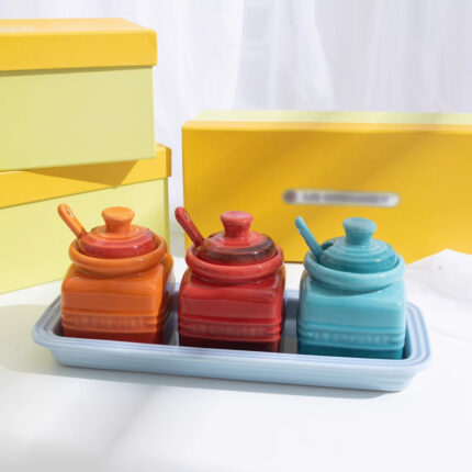 Küchen zubehör Keramik Gewürz glas mit Löffel Geschenk box Gewürz flasche