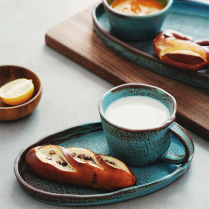 Retro Creative Handmade Ceramic Oval Household Plate