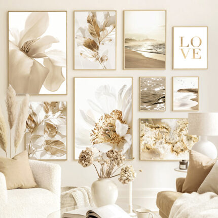 Nordische moderne Leinwand Kunst Wandmalerei Goldfolie Strand