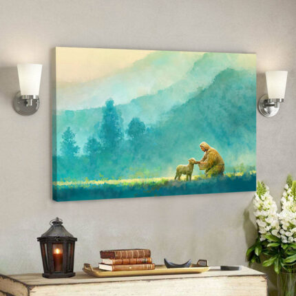 Kleine Kerl Jesus Und Die Lamm Leinwand Poster Wand Kunst Geschenke Für Christen