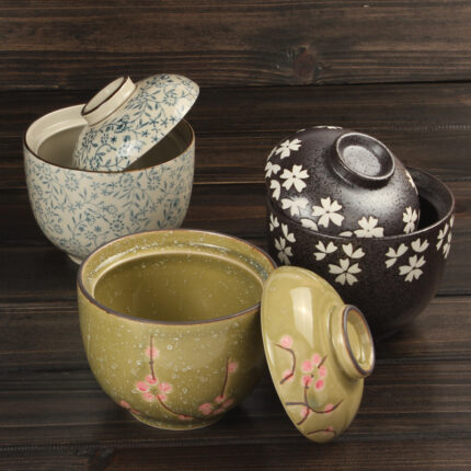 Japanische Keramik Reis Schüssel Mit Deckel Erhaltung Tasse