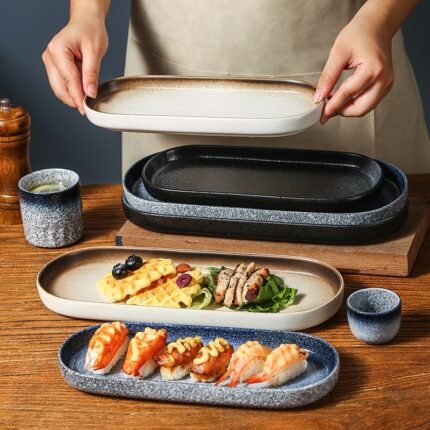 Japanese-style Ceramic Rectangular Western Cuisine Plate Sushi Plate