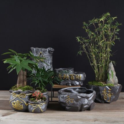 Indoor Black Purple Sand Orchid Pots High Leg Succulent Plant Ceramic