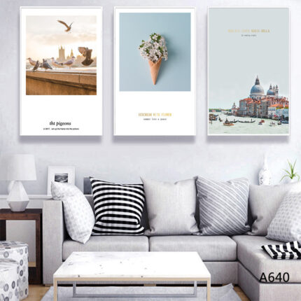 Simple City Street View Black And White Building Triptych Painting Core