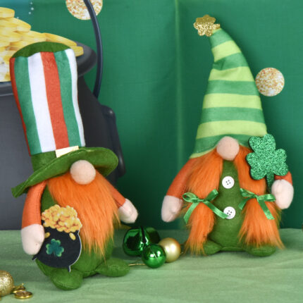 St Patrick's Day Striped Rudolf Green Leaf Festival Faceless Baby Doll Window Decorations