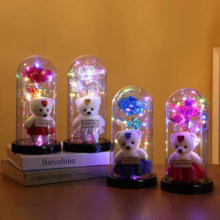 Rosenbär konservierte frische Blumen glas abdeckung Valentinstag LED-Licht Dekoration Geschenk