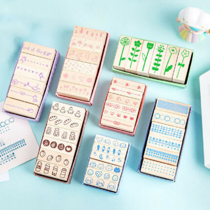 Wooden Stamp Suit Mini Kingdom Series Theaceae 6 Pieces Buy Account Cute DIY Decorative Materials