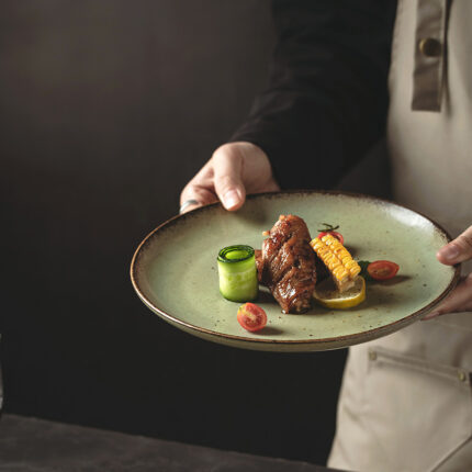 Steinzeug-Steak platte Keramik Western Cuisine Teller Retro-Geschirr